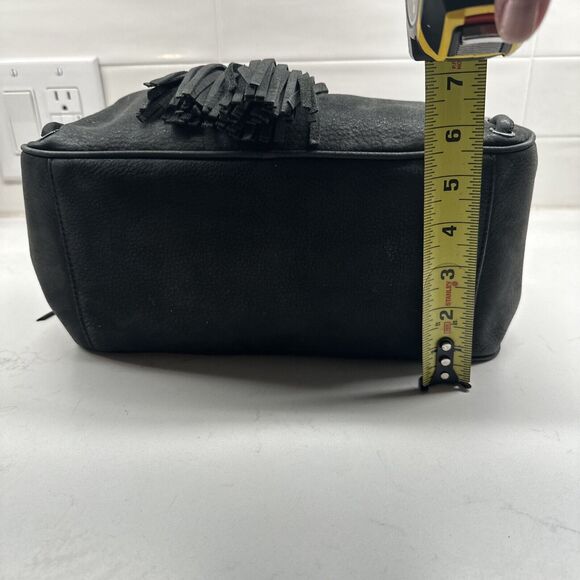 REBECCA MINKOFF Grove Suede Leather Handbag Dark Grey Tassel Top Handle Purse - Picture 15 of 16